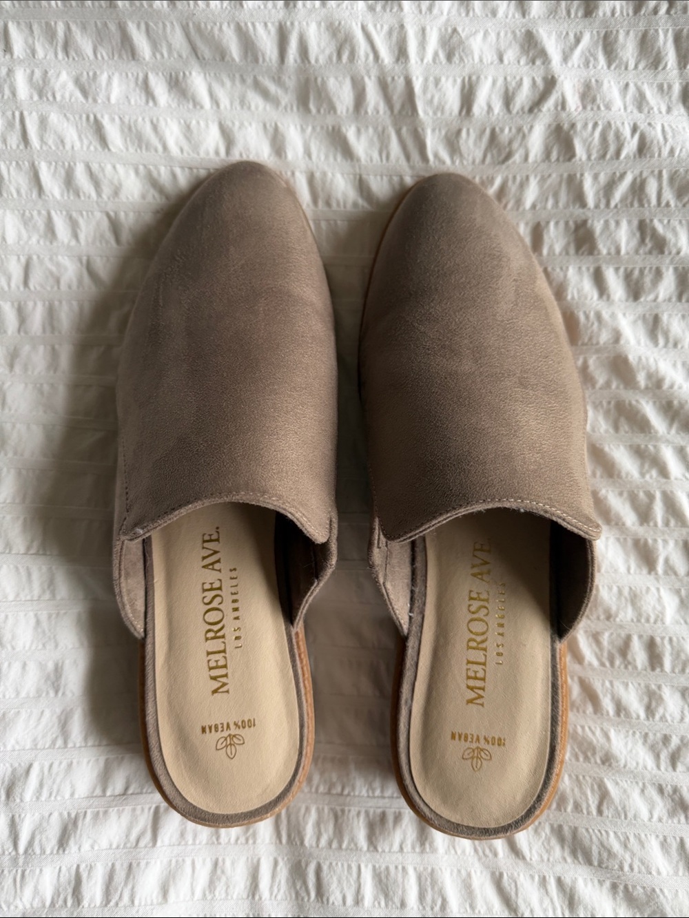 Melrose Ave. Taupe Suede Slip-On Mules for Women